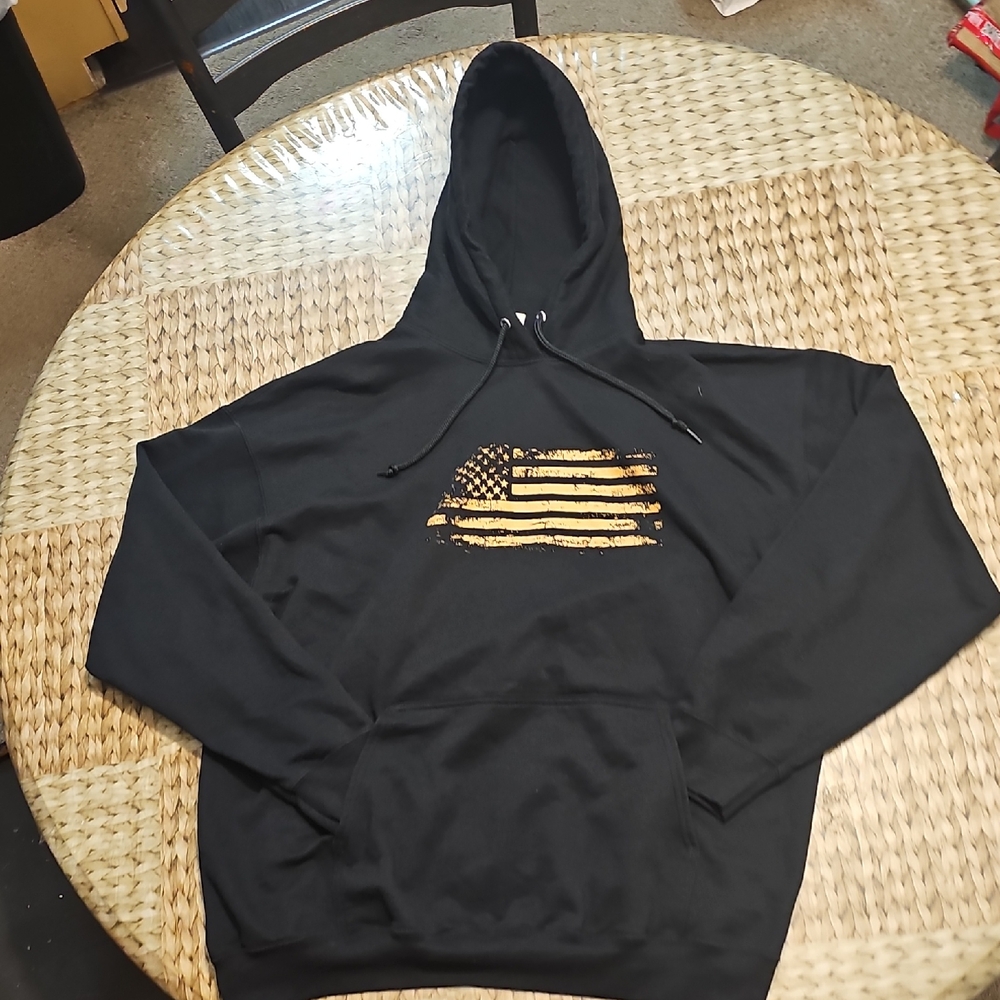 Stylish Black Hoodie with Gold Flag Design